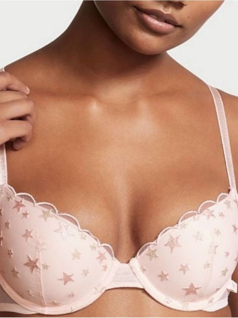 NWT Victoria Secret Lightly Lined Pink Star-Embroidered Underwire Bra 38DD